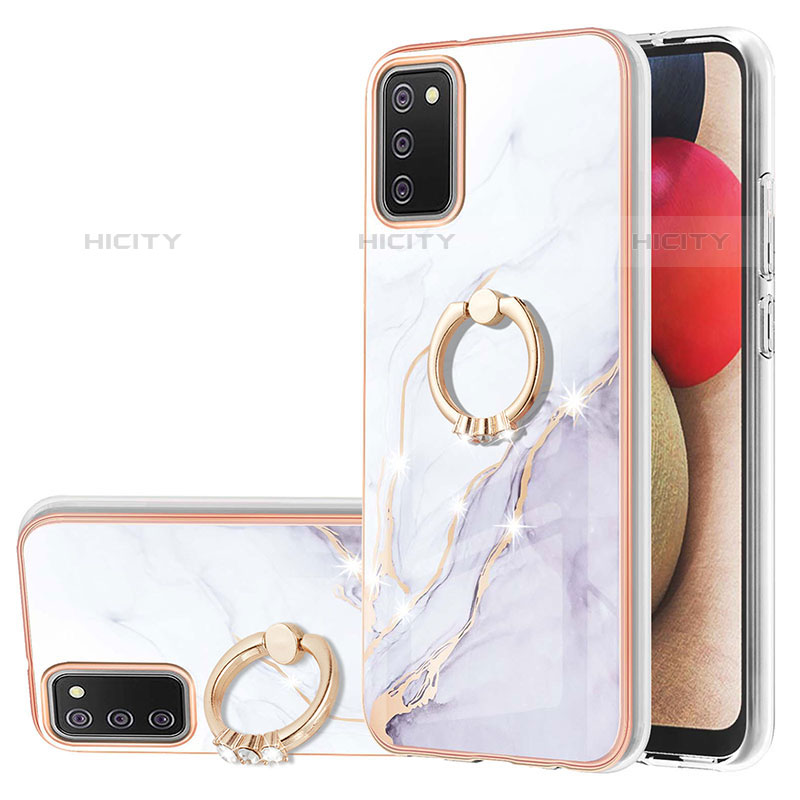 Handyhülle Silikon Hülle Gummi Schutzhülle Flexible Modisch Muster mit Fingerring Ständer Y05B für Samsung Galaxy M02s Weiß Plus