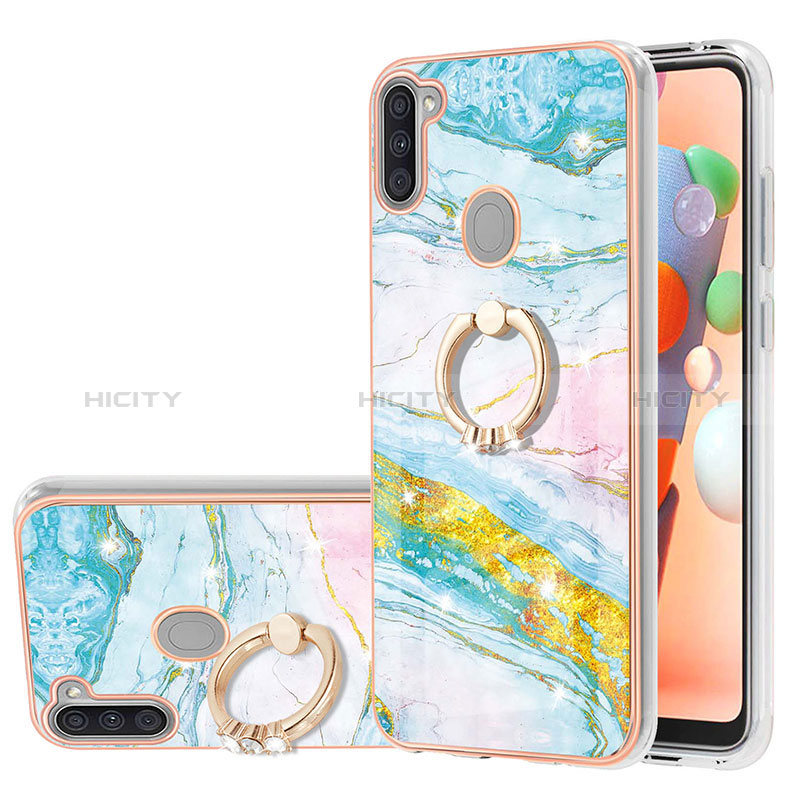 Handyhülle Silikon Hülle Gummi Schutzhülle Flexible Modisch Muster mit Fingerring Ständer Y05B für Samsung Galaxy M11 Bunt