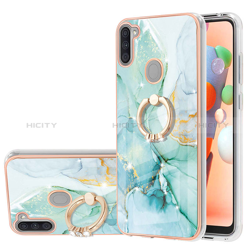 Handyhülle Silikon Hülle Gummi Schutzhülle Flexible Modisch Muster mit Fingerring Ständer Y05B für Samsung Galaxy M11 Grün