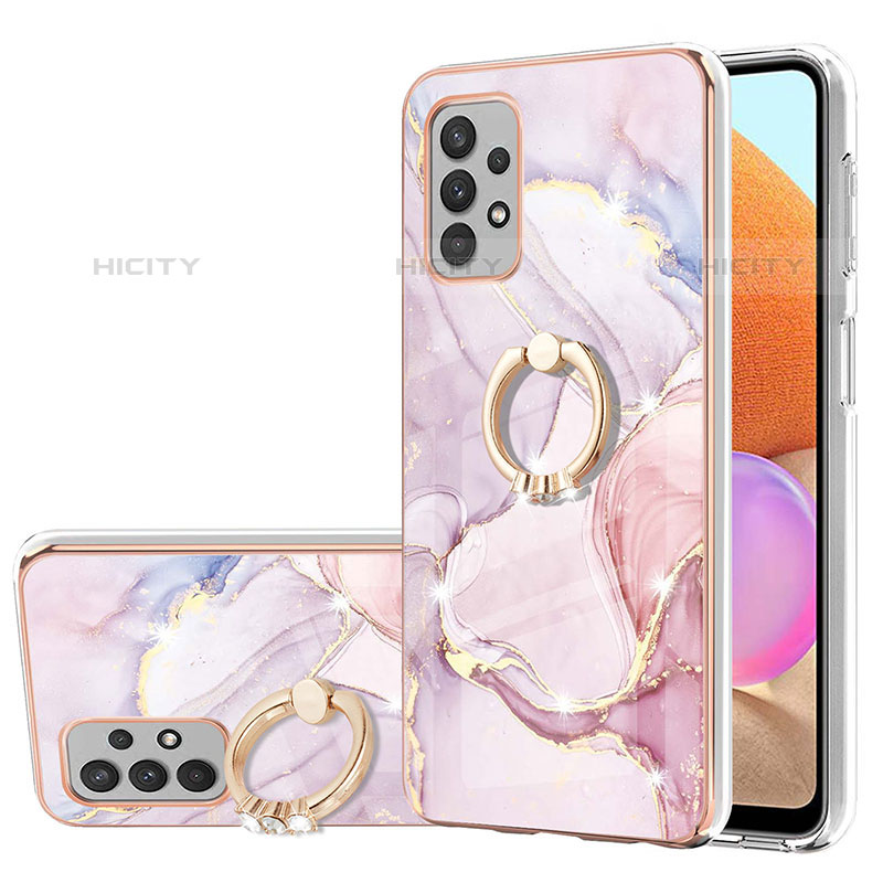 Handyhülle Silikon Hülle Gummi Schutzhülle Flexible Modisch Muster mit Fingerring Ständer Y05B für Samsung Galaxy M32 5G Rosa