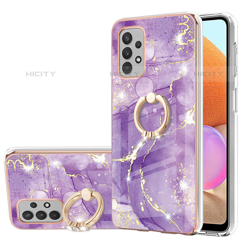 Handyhülle Silikon Hülle Gummi Schutzhülle Flexible Modisch Muster mit Fingerring Ständer Y05B für Samsung Galaxy M32 5G Violett