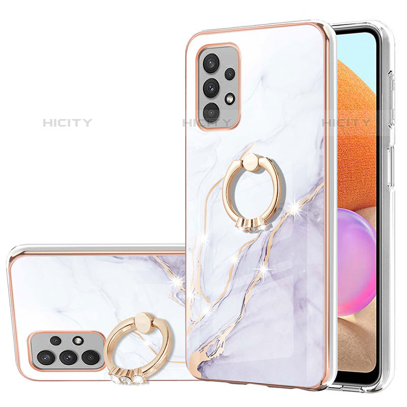 Handyhülle Silikon Hülle Gummi Schutzhülle Flexible Modisch Muster mit Fingerring Ständer Y05B für Samsung Galaxy M32 5G Weiß