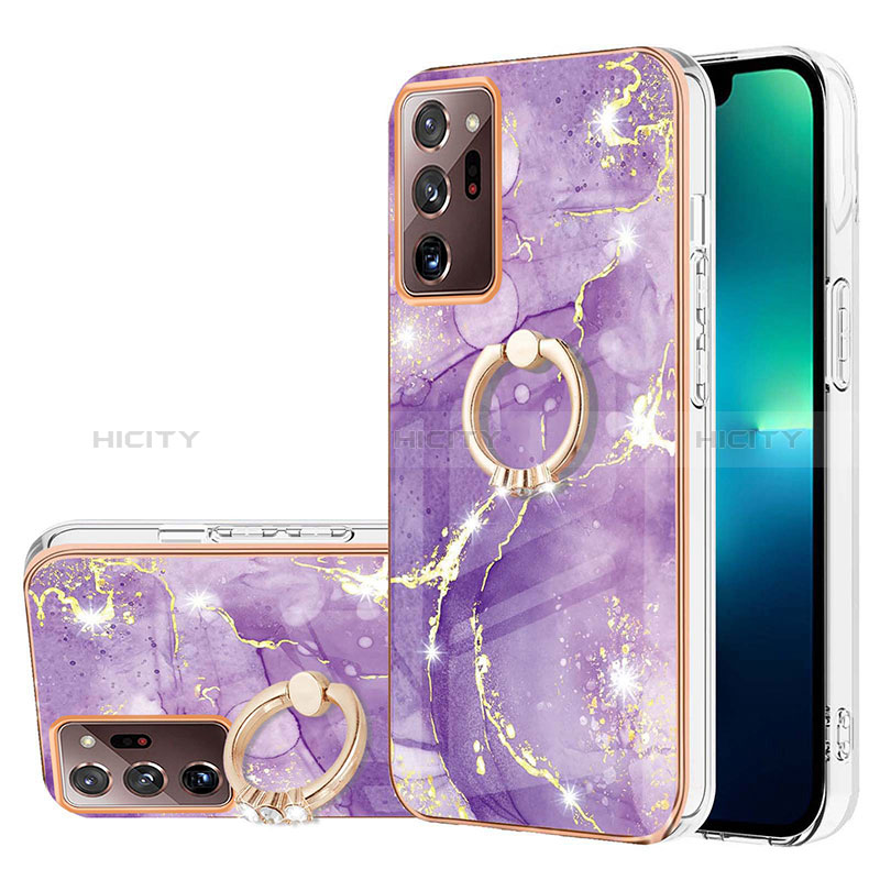 Handyhülle Silikon Hülle Gummi Schutzhülle Flexible Modisch Muster mit Fingerring Ständer Y05B für Samsung Galaxy Note 20 Ultra 5G Violett