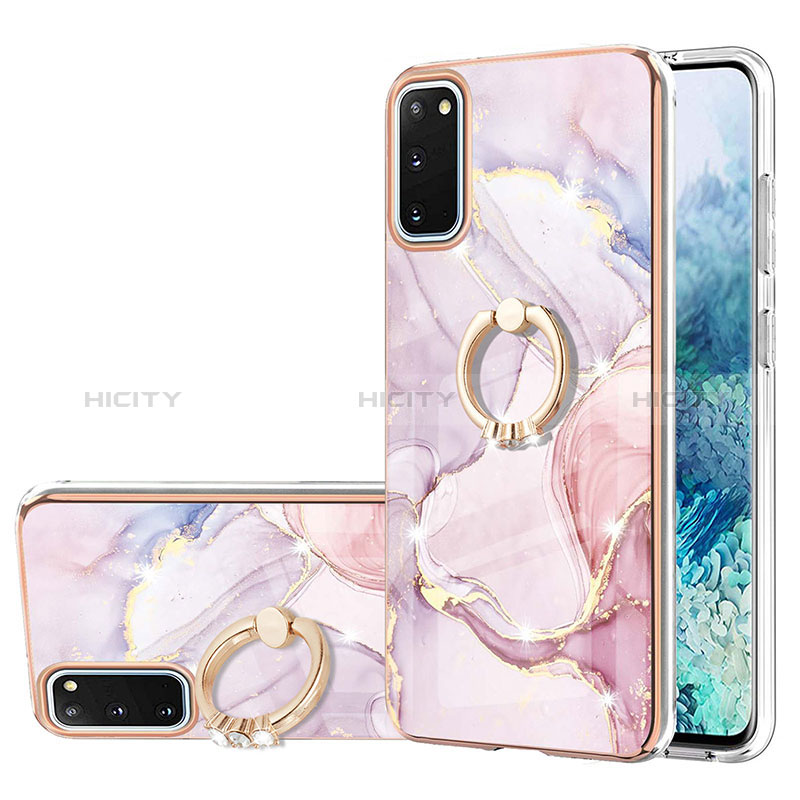 Handyhülle Silikon Hülle Gummi Schutzhülle Flexible Modisch Muster mit Fingerring Ständer Y05B für Samsung Galaxy S20 5G Rosa