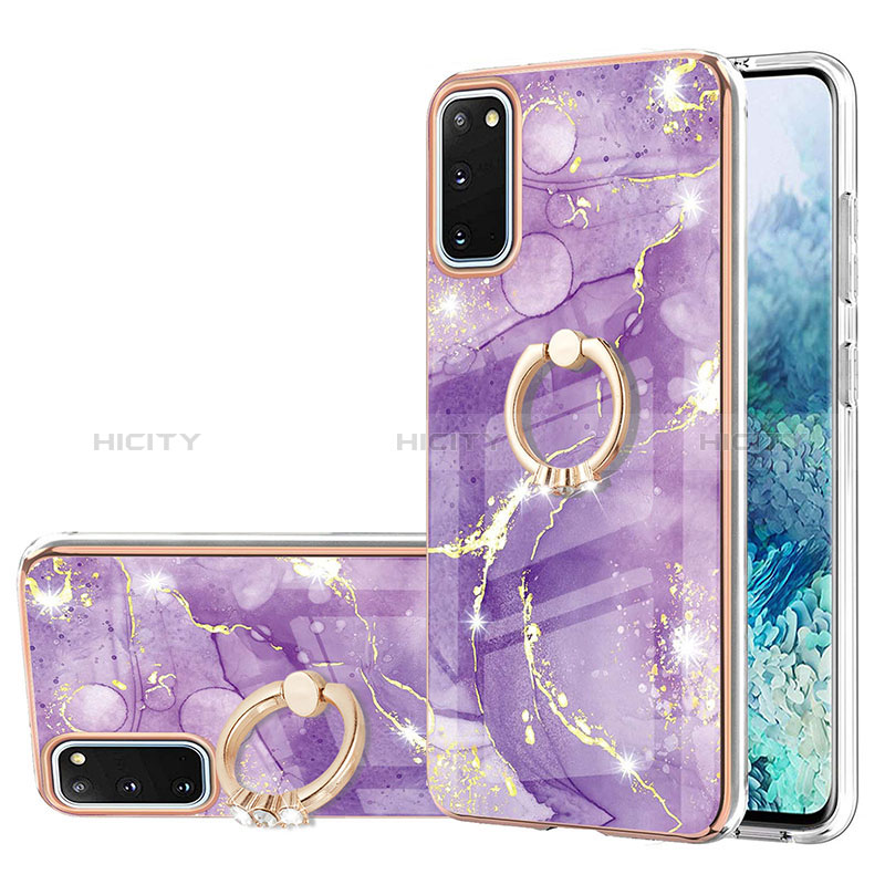 Handyhülle Silikon Hülle Gummi Schutzhülle Flexible Modisch Muster mit Fingerring Ständer Y05B für Samsung Galaxy S20 5G Violett Plus