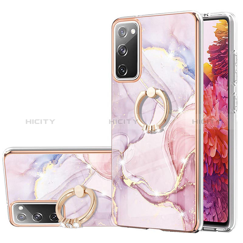 Handyhülle Silikon Hülle Gummi Schutzhülle Flexible Modisch Muster mit Fingerring Ständer Y05B für Samsung Galaxy S20 FE 5G Rosa