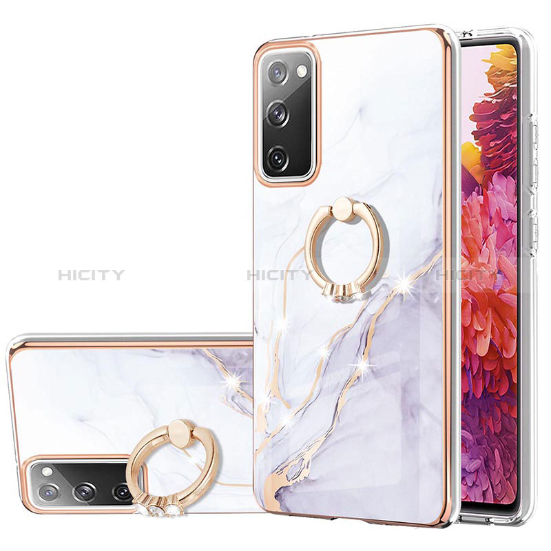 Handyhülle Silikon Hülle Gummi Schutzhülle Flexible Modisch Muster mit Fingerring Ständer Y05B für Samsung Galaxy S20 Lite 5G Weiß Plus