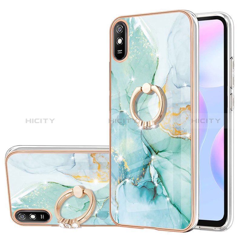 Handyhülle Silikon Hülle Gummi Schutzhülle Flexible Modisch Muster mit Fingerring Ständer Y05B für Xiaomi Redmi 9A Grün Plus