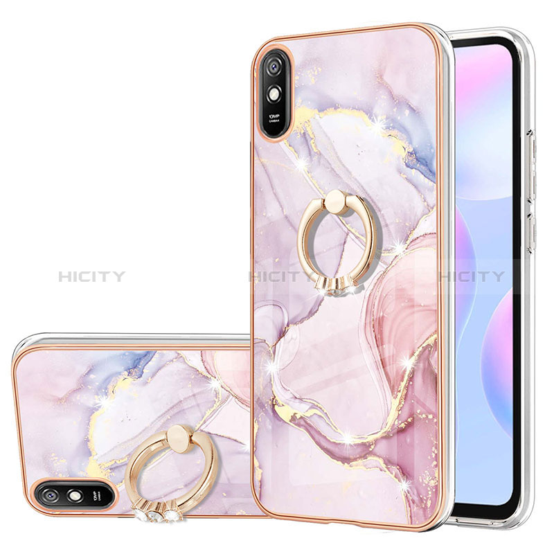 Handyhülle Silikon Hülle Gummi Schutzhülle Flexible Modisch Muster mit Fingerring Ständer Y05B für Xiaomi Redmi 9A Rosa Plus