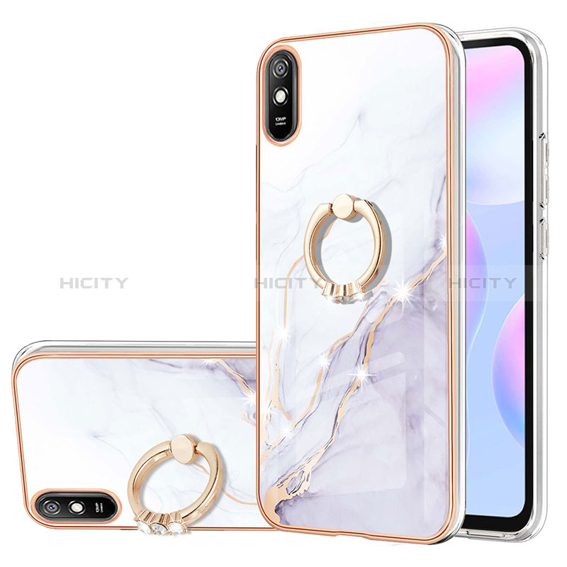 Handyhülle Silikon Hülle Gummi Schutzhülle Flexible Modisch Muster mit Fingerring Ständer Y05B für Xiaomi Redmi 9AT Weiß Plus