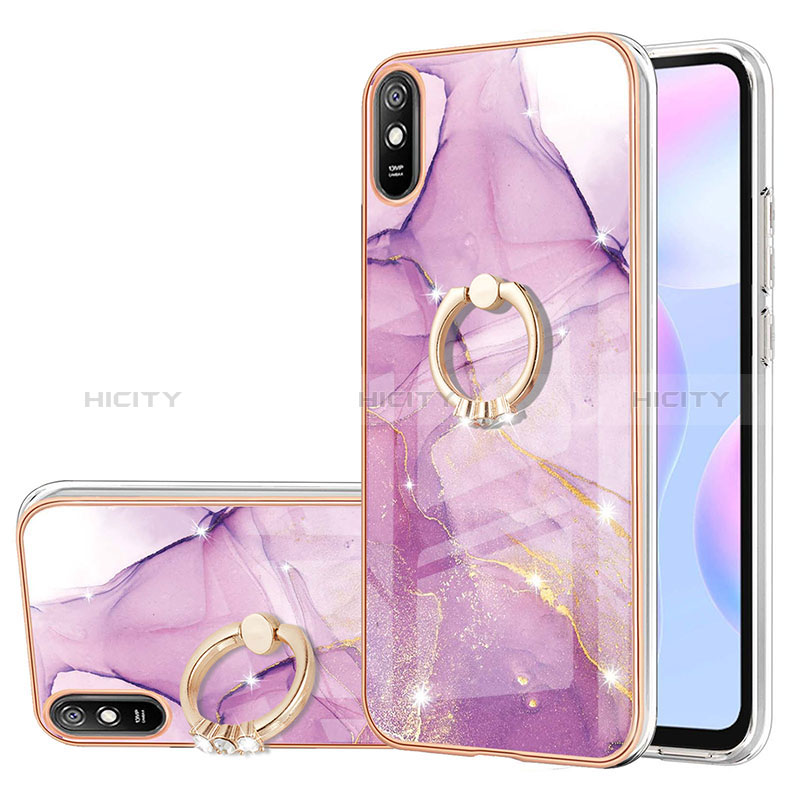 Handyhülle Silikon Hülle Gummi Schutzhülle Flexible Modisch Muster mit Fingerring Ständer Y05B für Xiaomi Redmi 9i Helles Lila