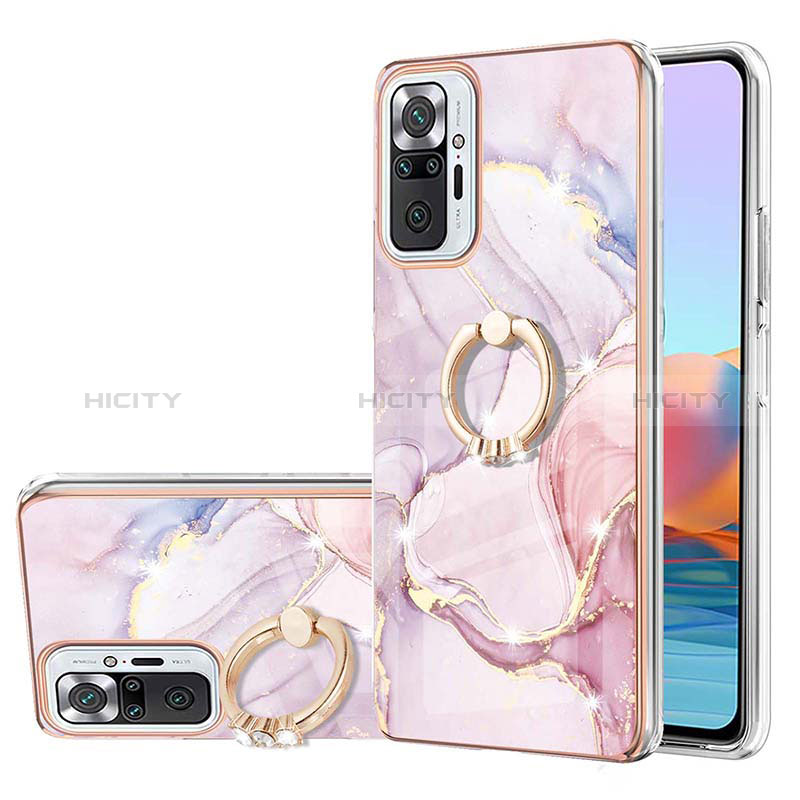 Handyhülle Silikon Hülle Gummi Schutzhülle Flexible Modisch Muster mit Fingerring Ständer Y05B für Xiaomi Redmi Note 10 Pro 4G Rosa