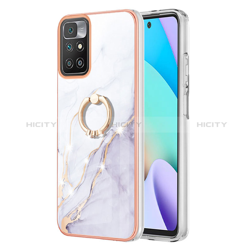 Handyhülle Silikon Hülle Gummi Schutzhülle Flexible Modisch Muster mit Fingerring Ständer Y05B für Xiaomi Redmi Note 11 4G (2021) Weiß Plus