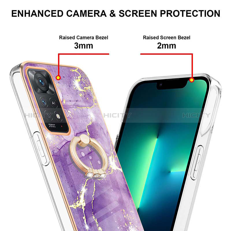 Handyhülle Silikon Hülle Gummi Schutzhülle Flexible Modisch Muster mit Fingerring Ständer Y05B für Xiaomi Redmi Note 11 4G (2022) groß