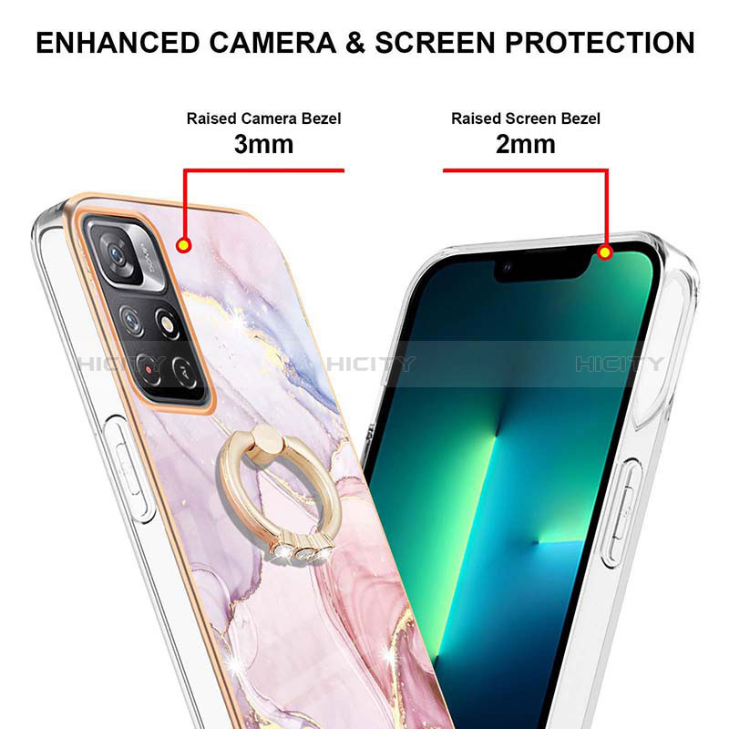 Handyhülle Silikon Hülle Gummi Schutzhülle Flexible Modisch Muster mit Fingerring Ständer Y05B für Xiaomi Redmi Note 11 5G