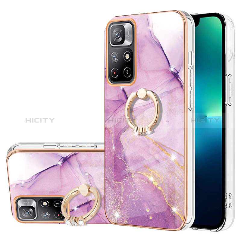 Handyhülle Silikon Hülle Gummi Schutzhülle Flexible Modisch Muster mit Fingerring Ständer Y05B für Xiaomi Redmi Note 11 5G Helles Lila