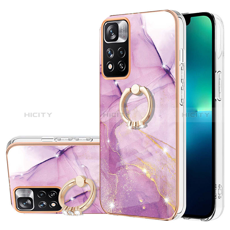 Handyhülle Silikon Hülle Gummi Schutzhülle Flexible Modisch Muster mit Fingerring Ständer Y05B für Xiaomi Redmi Note 11 Pro+ Plus 5G Helles Lila