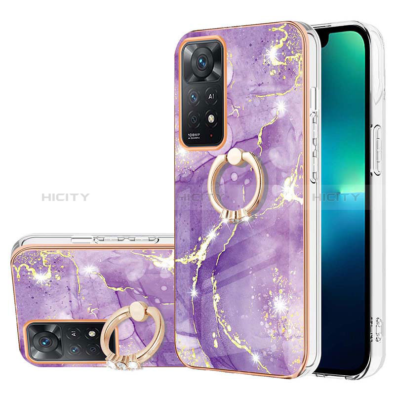 Handyhülle Silikon Hülle Gummi Schutzhülle Flexible Modisch Muster mit Fingerring Ständer Y05B für Xiaomi Redmi Note 12 Pro 4G Violett