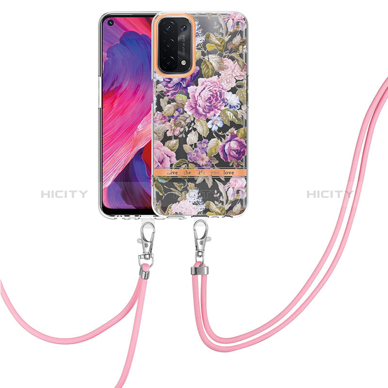 Handyhülle Silikon Hülle Gummi Schutzhülle Flexible Modisch Muster mit Fingerring Ständer Y06B für Oppo A54 5G Helles Lila Plus