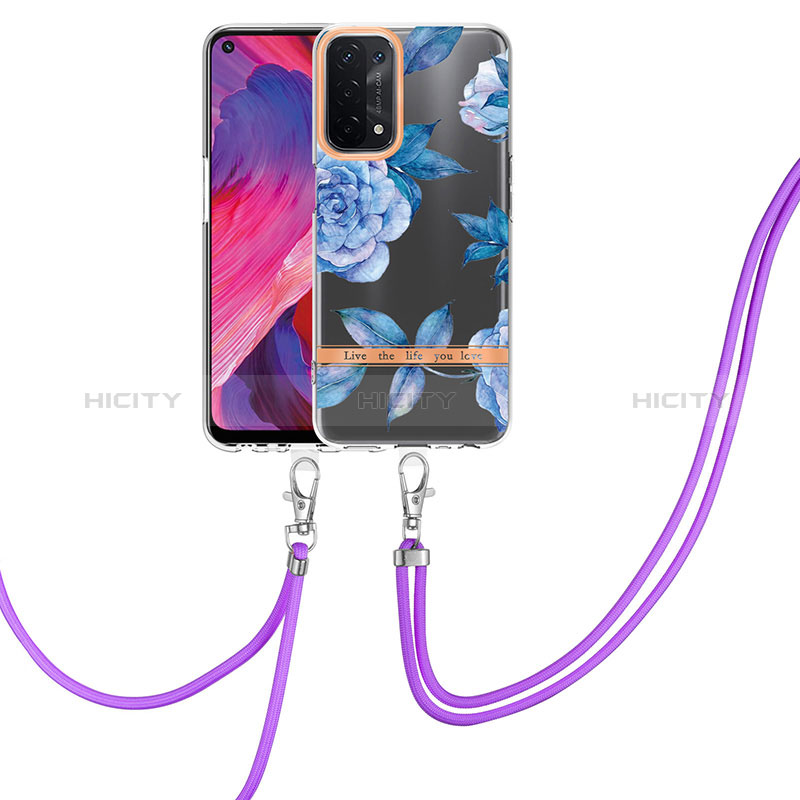 Handyhülle Silikon Hülle Gummi Schutzhülle Flexible Modisch Muster mit Fingerring Ständer Y06B für Oppo A74 5G Blau Plus