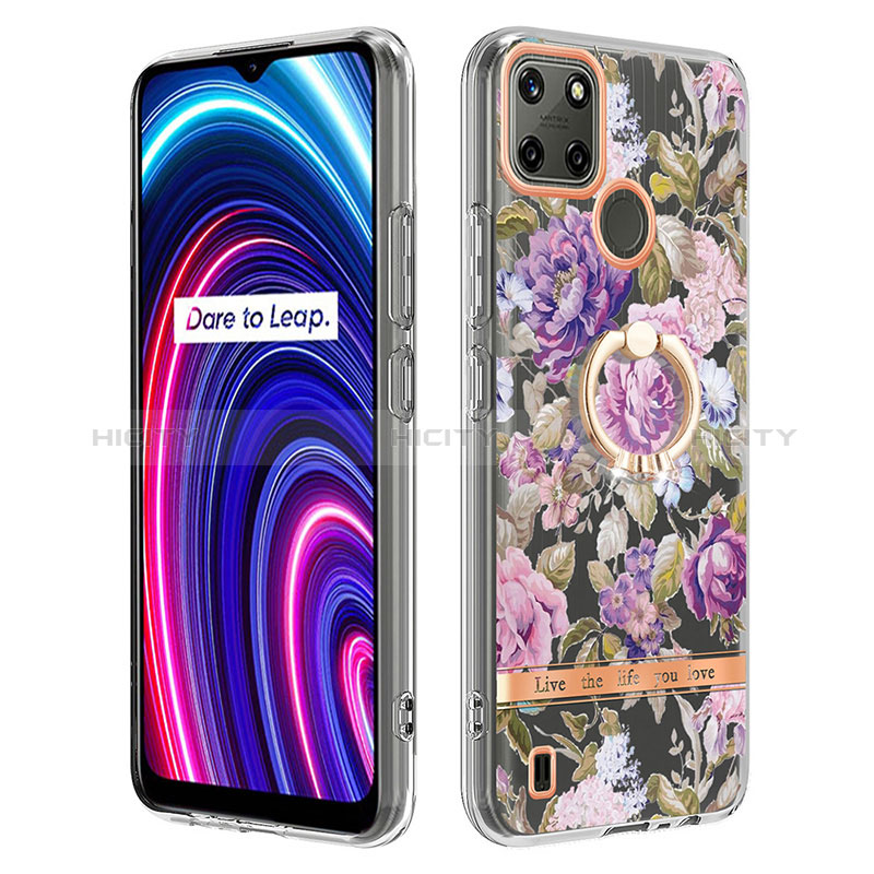 Handyhülle Silikon Hülle Gummi Schutzhülle Flexible Modisch Muster mit Fingerring Ständer Y06B für Realme C25Y Helles Lila