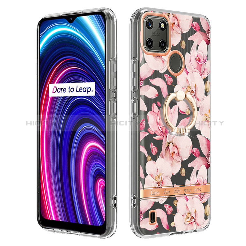 Handyhülle Silikon Hülle Gummi Schutzhülle Flexible Modisch Muster mit Fingerring Ständer Y06B für Realme C25Y India groß