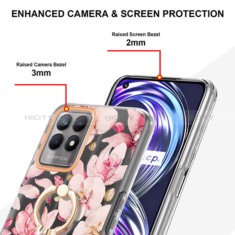 Handyhülle Silikon Hülle Gummi Schutzhülle Flexible Modisch Muster mit Fingerring Ständer Y06B für Realme Narzo 50 4G groß