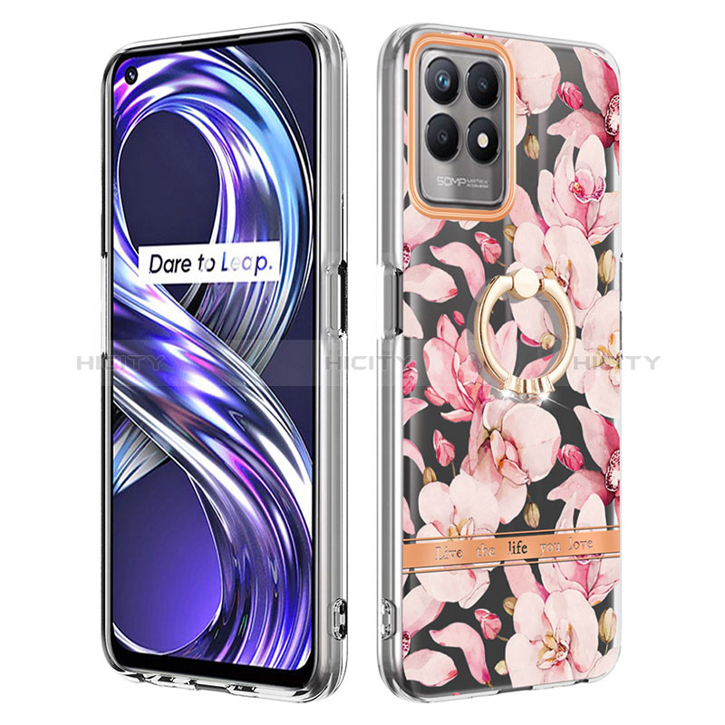 Handyhülle Silikon Hülle Gummi Schutzhülle Flexible Modisch Muster mit Fingerring Ständer Y06B für Realme Narzo 50 4G Rosa Plus