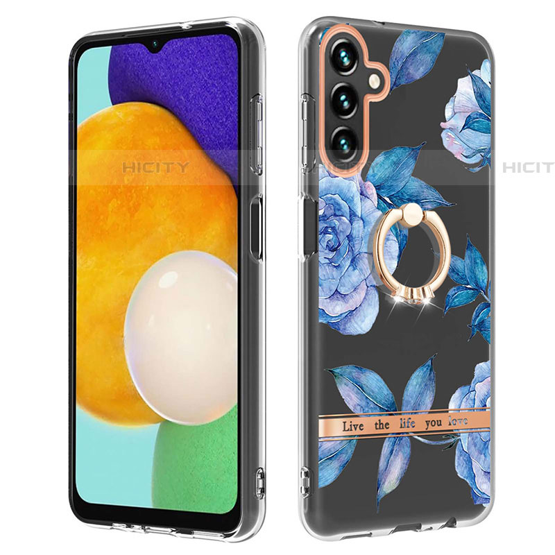 Handyhülle Silikon Hülle Gummi Schutzhülle Flexible Modisch Muster mit Fingerring Ständer Y06B für Samsung Galaxy A04s Blau Plus