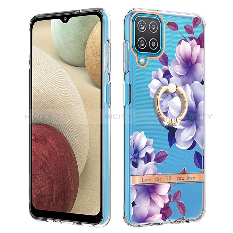 Handyhülle Silikon Hülle Gummi Schutzhülle Flexible Modisch Muster mit Fingerring Ständer Y06B für Samsung Galaxy A12 5G Violett