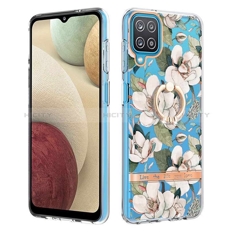 Handyhülle Silikon Hülle Gummi Schutzhülle Flexible Modisch Muster mit Fingerring Ständer Y06B für Samsung Galaxy A12 5G Weiß