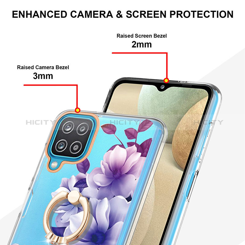 Handyhülle Silikon Hülle Gummi Schutzhülle Flexible Modisch Muster mit Fingerring Ständer Y06B für Samsung Galaxy A12 groß