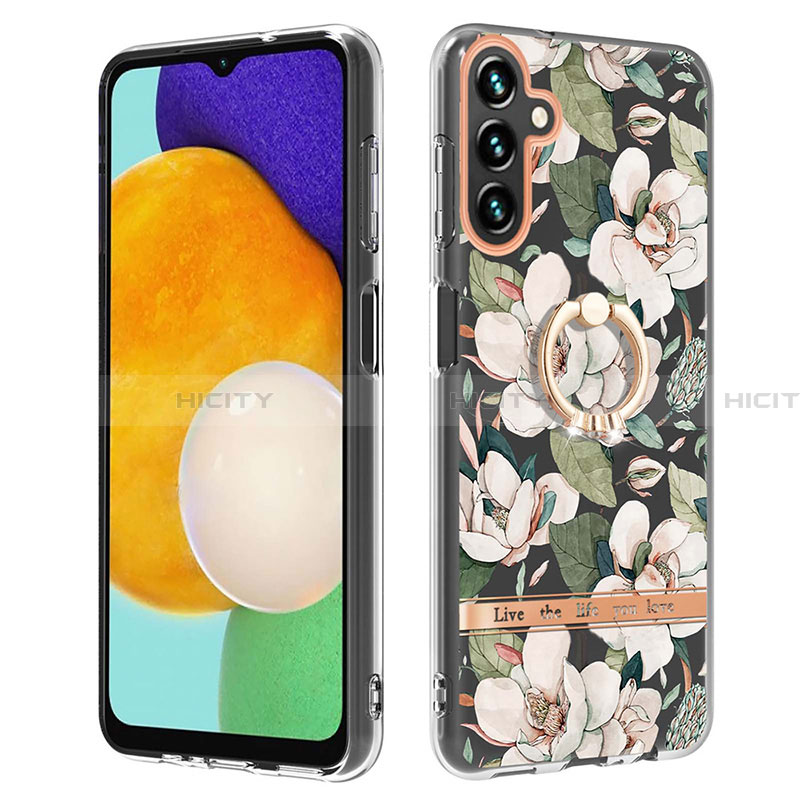 Handyhülle Silikon Hülle Gummi Schutzhülle Flexible Modisch Muster mit Fingerring Ständer Y06B für Samsung Galaxy A13 5G Weiß Plus