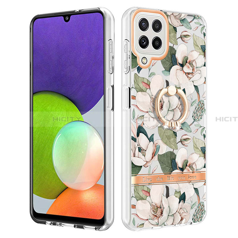 Handyhülle Silikon Hülle Gummi Schutzhülle Flexible Modisch Muster mit Fingerring Ständer Y06B für Samsung Galaxy A22 4G Weiß