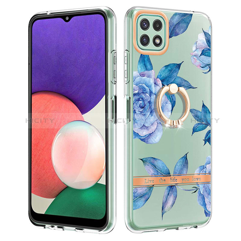 Handyhülle Silikon Hülle Gummi Schutzhülle Flexible Modisch Muster mit Fingerring Ständer Y06B für Samsung Galaxy A22s 5G groß