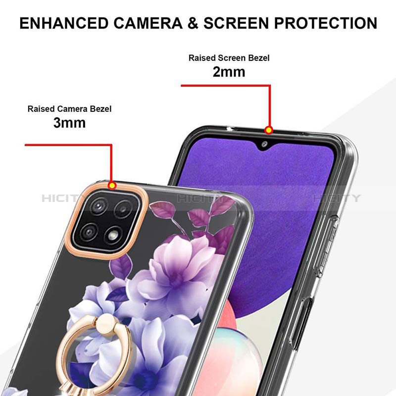 Handyhülle Silikon Hülle Gummi Schutzhülle Flexible Modisch Muster mit Fingerring Ständer Y06B für Samsung Galaxy A22s 5G groß