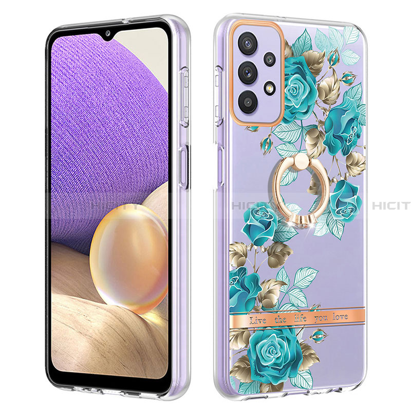 Handyhülle Silikon Hülle Gummi Schutzhülle Flexible Modisch Muster mit Fingerring Ständer Y06B für Samsung Galaxy A23 4G Cyan