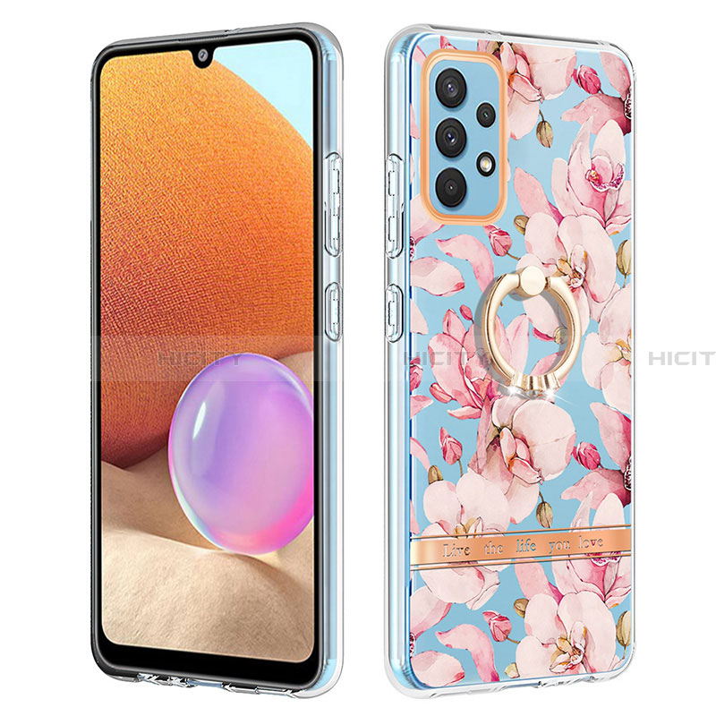 Handyhülle Silikon Hülle Gummi Schutzhülle Flexible Modisch Muster mit Fingerring Ständer Y06B für Samsung Galaxy A32 4G groß