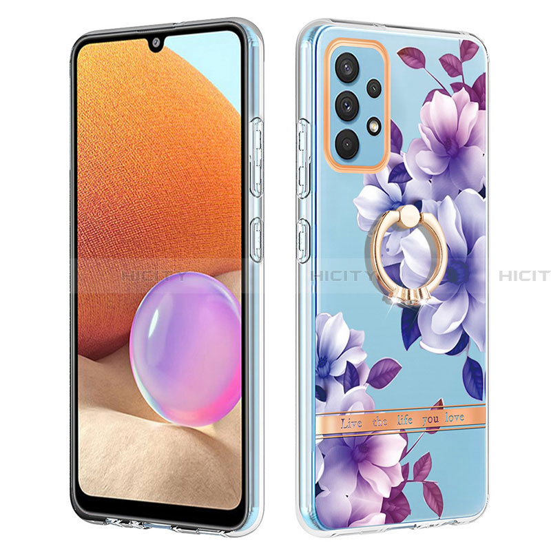 Handyhülle Silikon Hülle Gummi Schutzhülle Flexible Modisch Muster mit Fingerring Ständer Y06B für Samsung Galaxy A32 4G groß