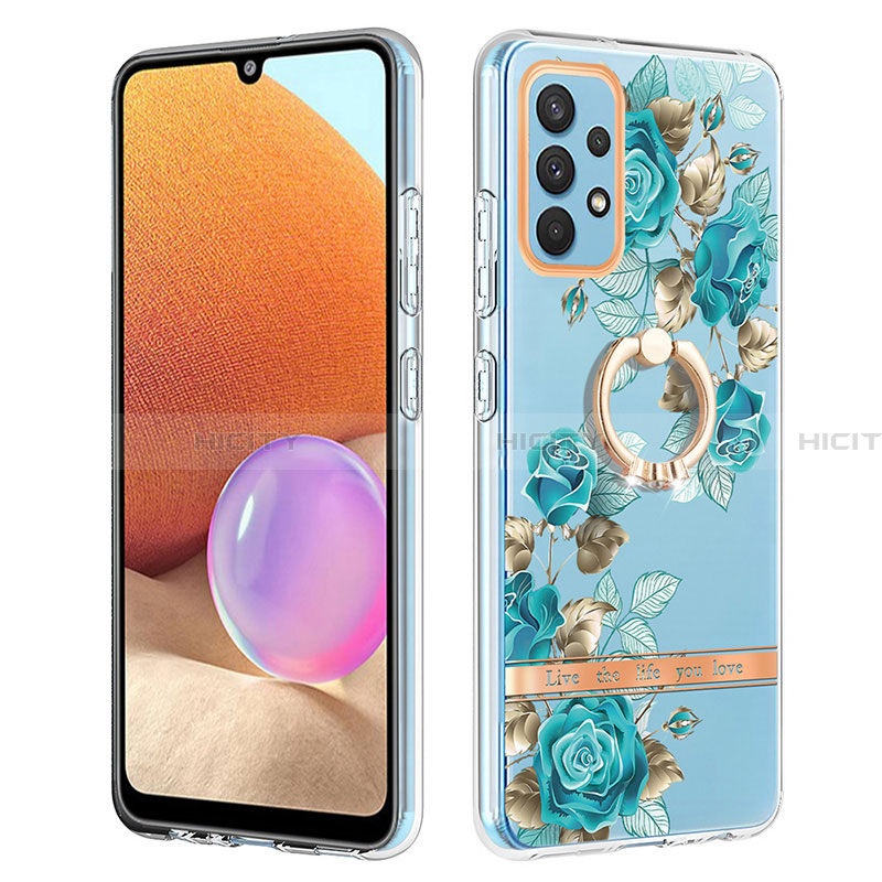 Handyhülle Silikon Hülle Gummi Schutzhülle Flexible Modisch Muster mit Fingerring Ständer Y06B für Samsung Galaxy A32 4G groß