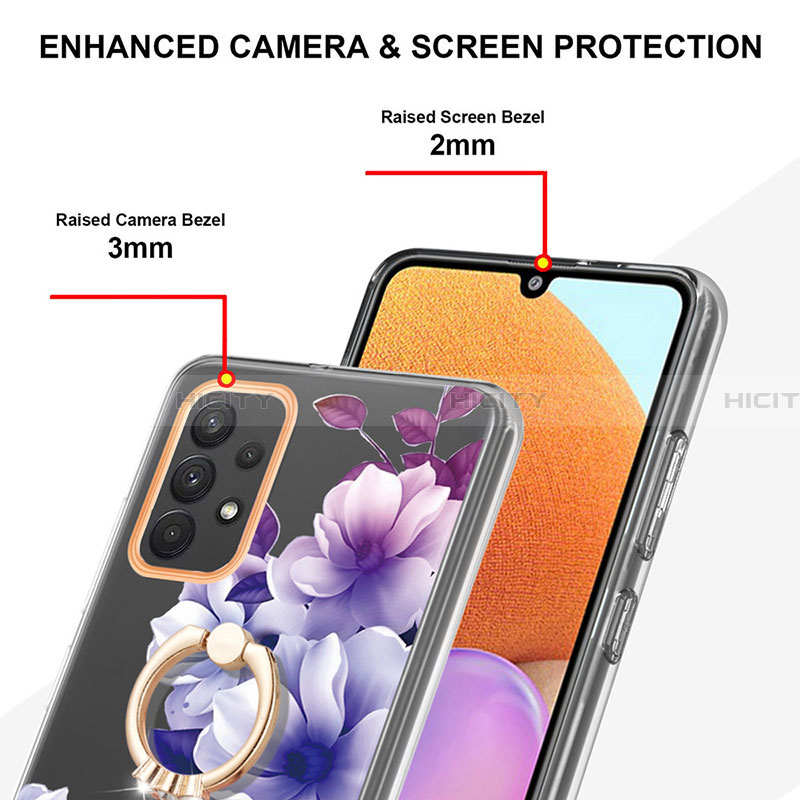 Handyhülle Silikon Hülle Gummi Schutzhülle Flexible Modisch Muster mit Fingerring Ständer Y06B für Samsung Galaxy A32 4G