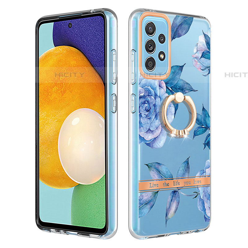 Handyhülle Silikon Hülle Gummi Schutzhülle Flexible Modisch Muster mit Fingerring Ständer Y06B für Samsung Galaxy A52 4G Blau Plus