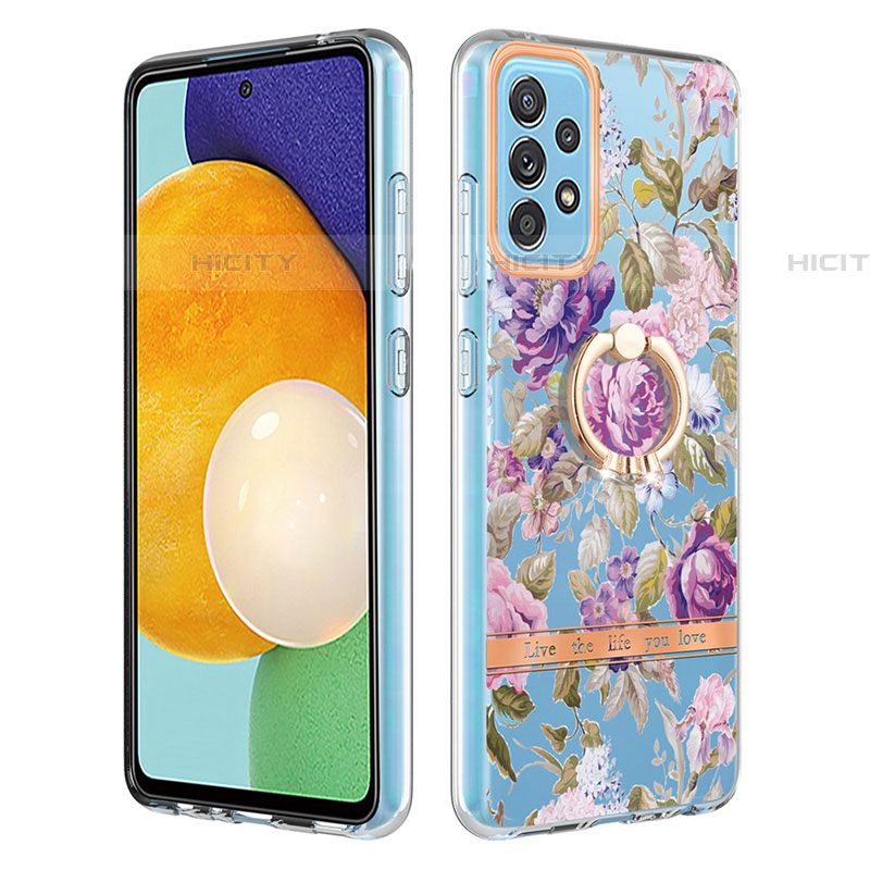 Handyhülle Silikon Hülle Gummi Schutzhülle Flexible Modisch Muster mit Fingerring Ständer Y06B für Samsung Galaxy A52 4G Helles Lila Plus