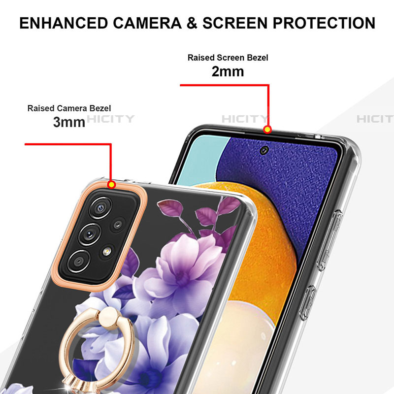 Handyhülle Silikon Hülle Gummi Schutzhülle Flexible Modisch Muster mit Fingerring Ständer Y06B für Samsung Galaxy A52 5G groß