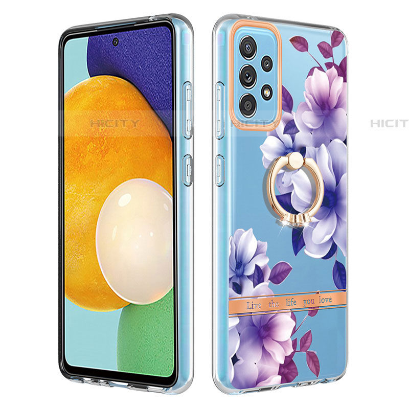 Handyhülle Silikon Hülle Gummi Schutzhülle Flexible Modisch Muster mit Fingerring Ständer Y06B für Samsung Galaxy A52 5G Violett Plus