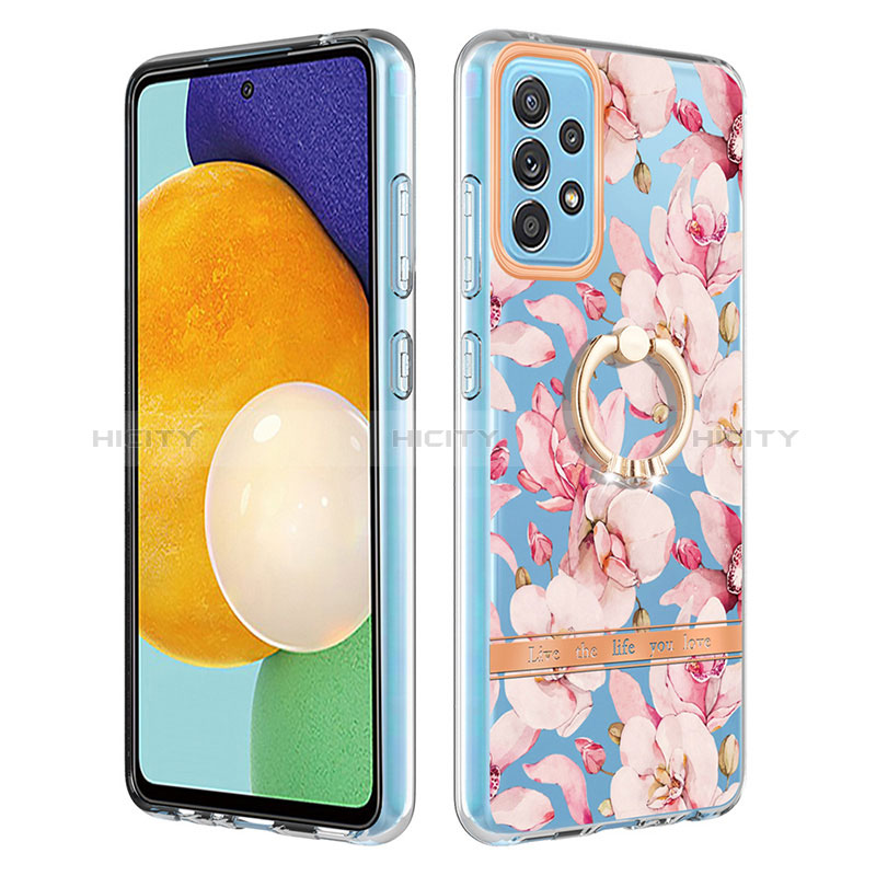 Handyhülle Silikon Hülle Gummi Schutzhülle Flexible Modisch Muster mit Fingerring Ständer Y06B für Samsung Galaxy A52s 5G Rosa Plus