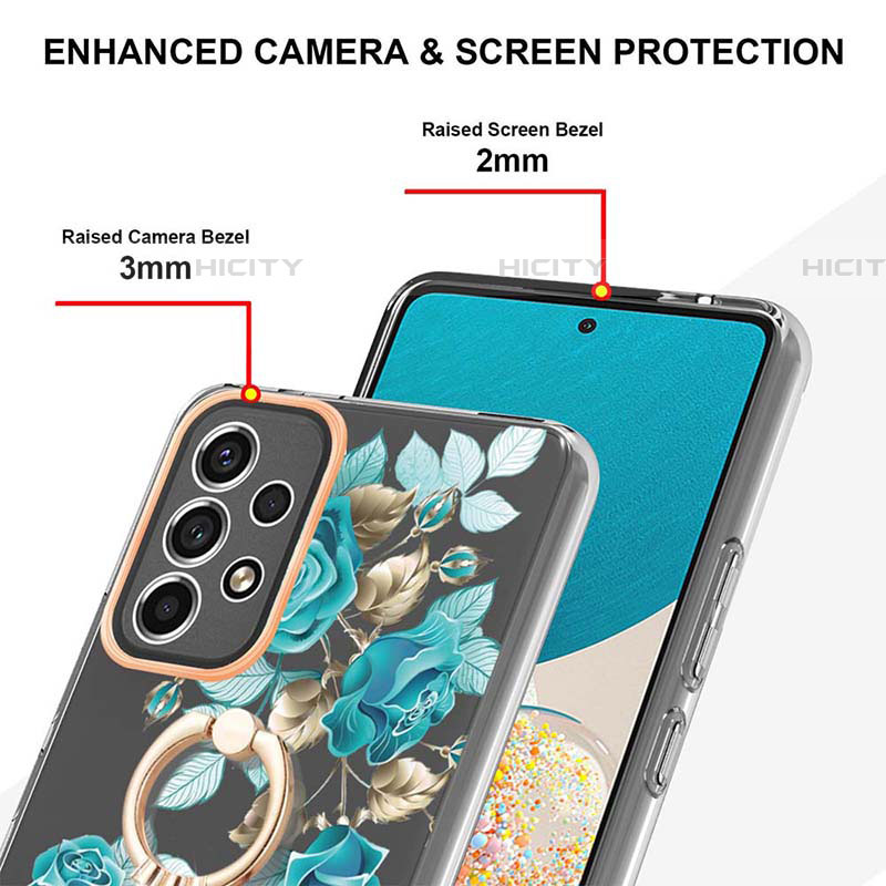 Handyhülle Silikon Hülle Gummi Schutzhülle Flexible Modisch Muster mit Fingerring Ständer Y06B für Samsung Galaxy A53 5G groß