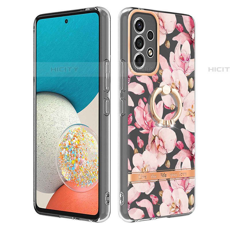 Handyhülle Silikon Hülle Gummi Schutzhülle Flexible Modisch Muster mit Fingerring Ständer Y06B für Samsung Galaxy A53 5G Rosa Plus