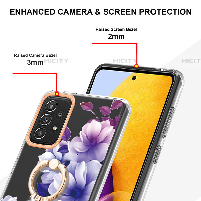 Handyhülle Silikon Hülle Gummi Schutzhülle Flexible Modisch Muster mit Fingerring Ständer Y06B für Samsung Galaxy A72 4G groß