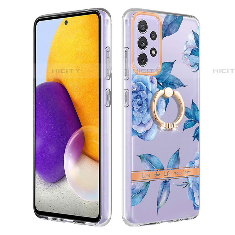 Handyhülle Silikon Hülle Gummi Schutzhülle Flexible Modisch Muster mit Fingerring Ständer Y06B für Samsung Galaxy A72 4G Blau